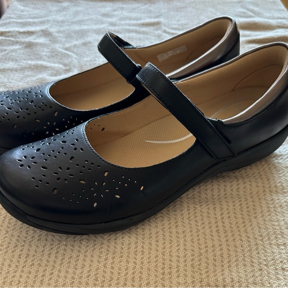 Black Dansko Mary Jane Shoes with Cutout Design